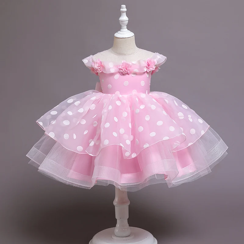 

1-2-5-6T Kids Baby Dress Flower Dot Princess Dress Girls Birthday Wedding Party Dress Kids Christmas Evening Dress