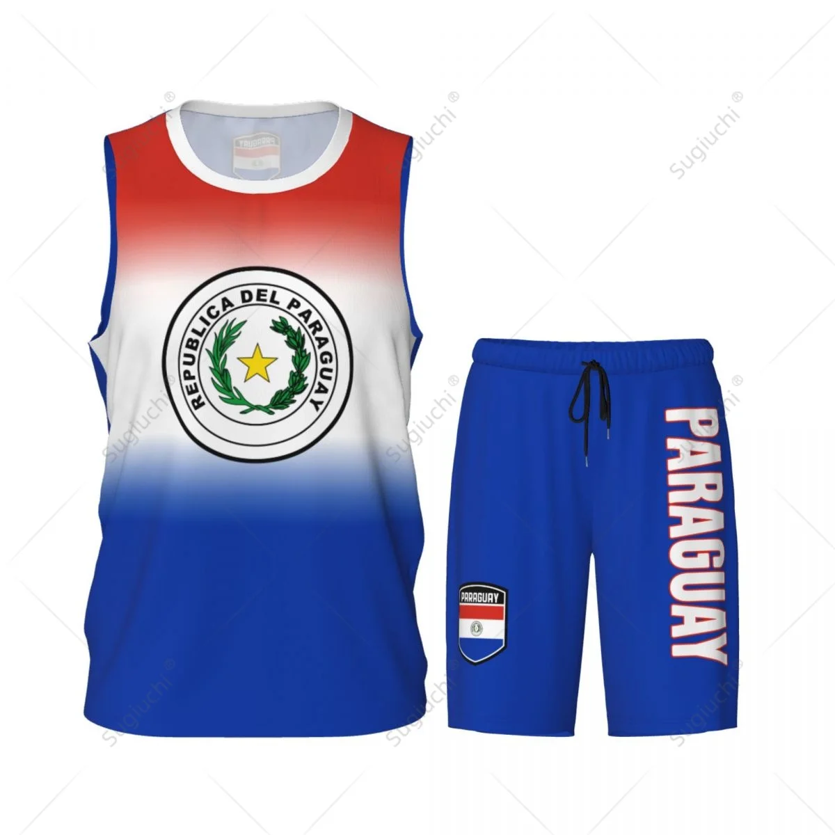 Men Paraguay Flag Basketball Set Mesh Shirt & Pants Sleeveless