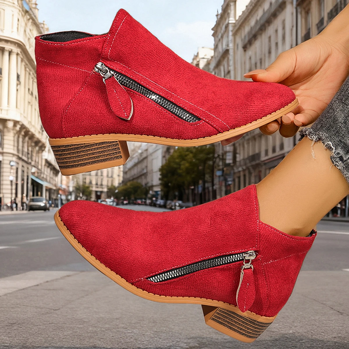 Women Boots Autumn/winter Side Ankle Boots Female Low Heel Low Tube Student College Style Women Shoes Comfortable Outdoor Shoes