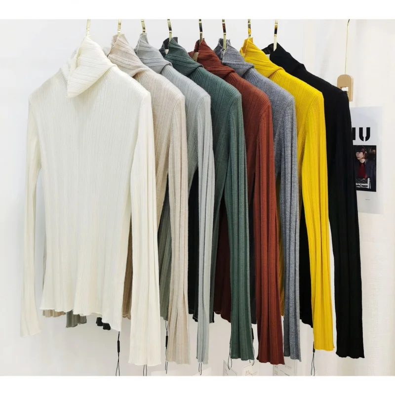 

Высокоэластичный пуловер с длинным рукавом и высоким воротом, свитер, базовая рубашка, тонкий кашемировый пуловер с напуском, женский полувысокий вырез