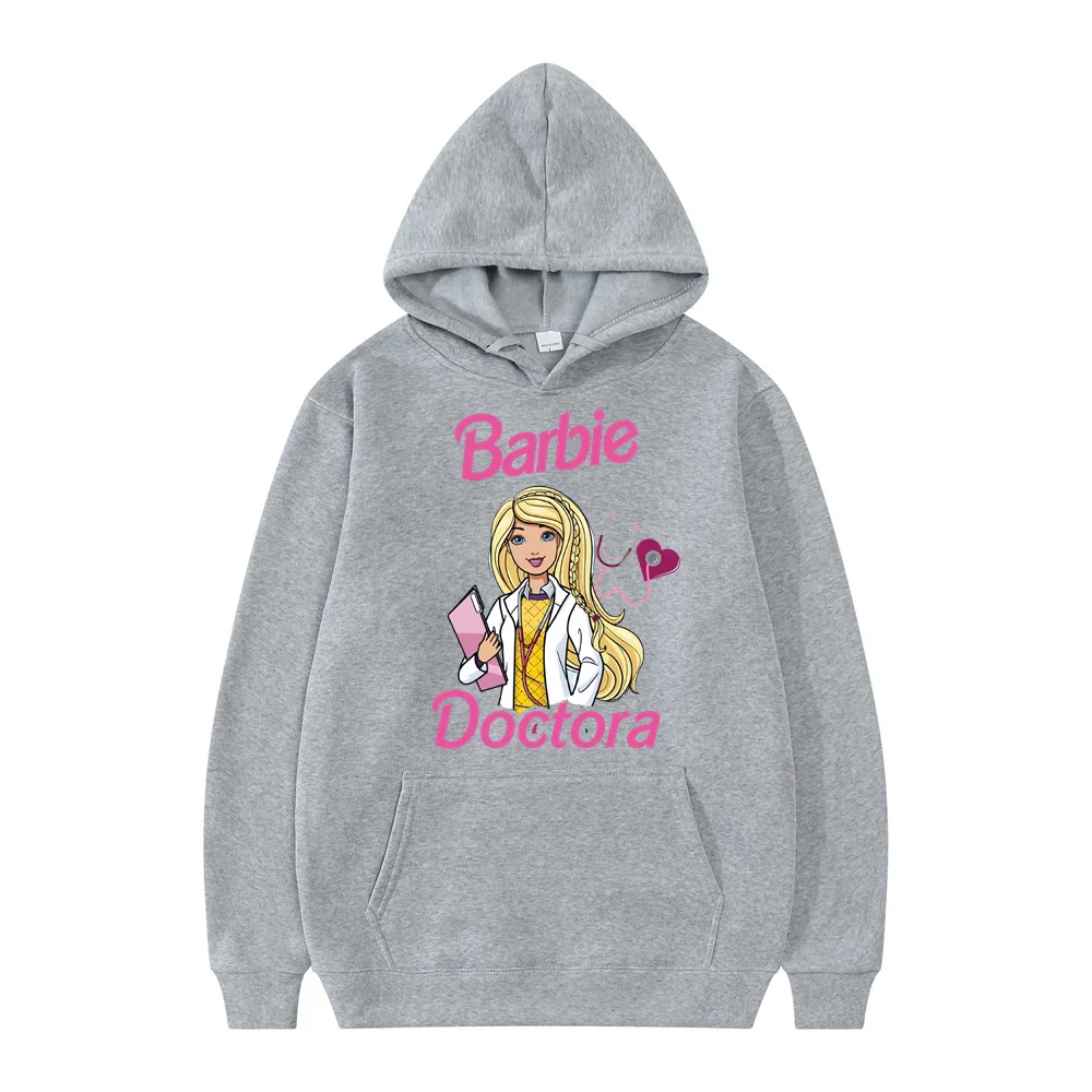 Disney-Barbie princesa anime hoodies feminino, pulôver casual, moletons de desenhos animados, tops brancos, roupas de casal, novo, outono, inverno, 2022