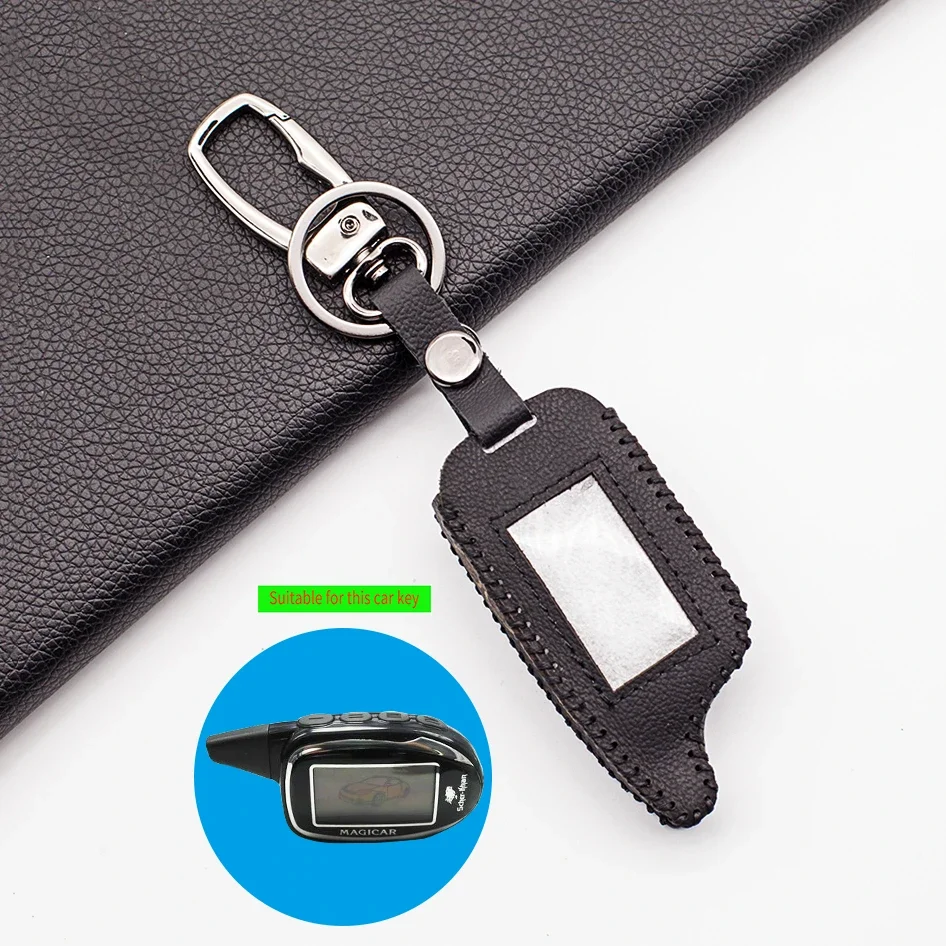 Leather Keychain Case for Scher-Khan Magicar 7 8 9 10 11 12 Car Alarm LCD Remote Control Scher Khan M7 M8 M9 M10 M11Accessories