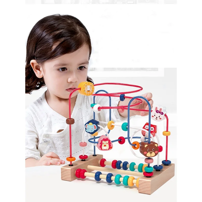 Montessori Baby Toys Wooden Roller Coaster Bead  Wire Maze Toddler Early Learning Educational Game Puzzle Math Toy for Children