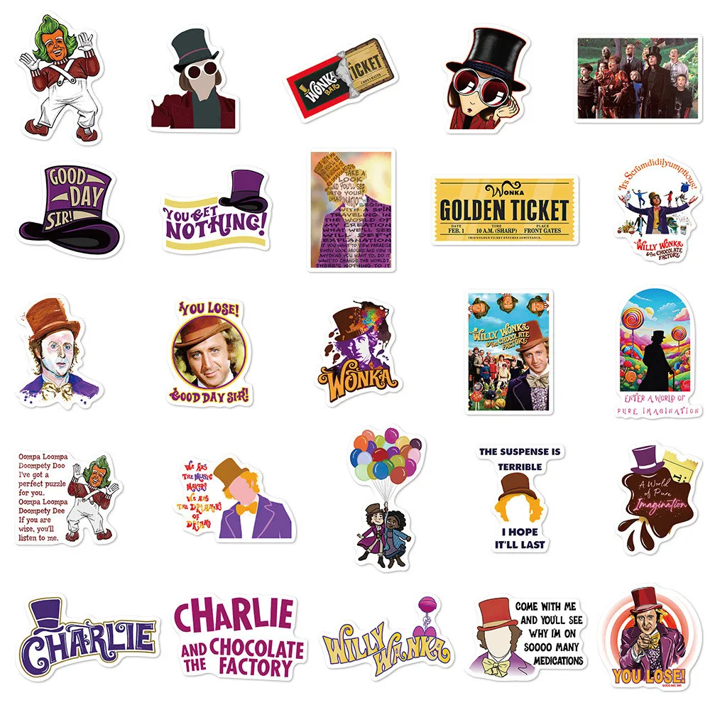 50 قطعة من ملصقات مصنع تشارلي والشوكولاتة - ديكور إبداعي عالي القيمة على طراز INS لحافظات الهاتف (متجر عوالم الرسوم المتحركة)