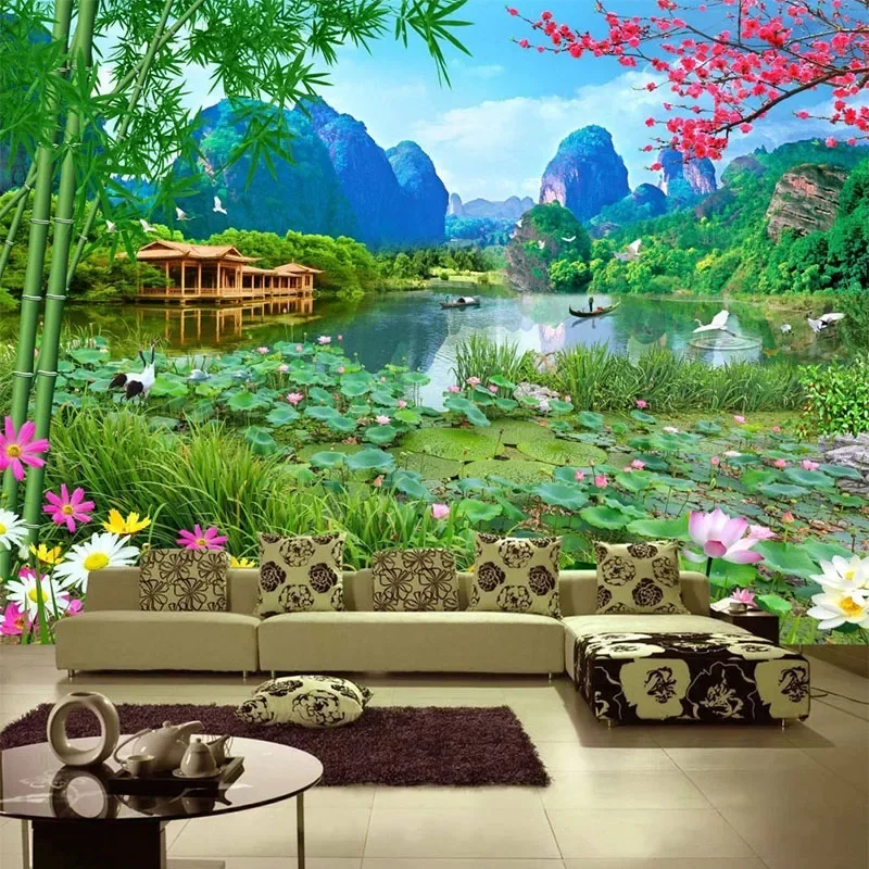 Photo Wallpaper 3D Nature Landscape Lotus Flower Photo Wall Murals Living Room TV Sofa Study Background Decor Papel De Parede 3D