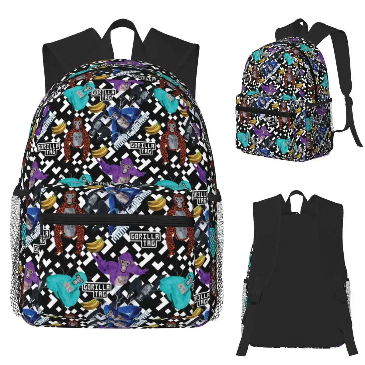 Gorilla Tag VR Gamer Merch Pixel Monke Student Backpack School Bag Hiking Travel Daypack for Boys Girls Bookbag Shoulder Bags
