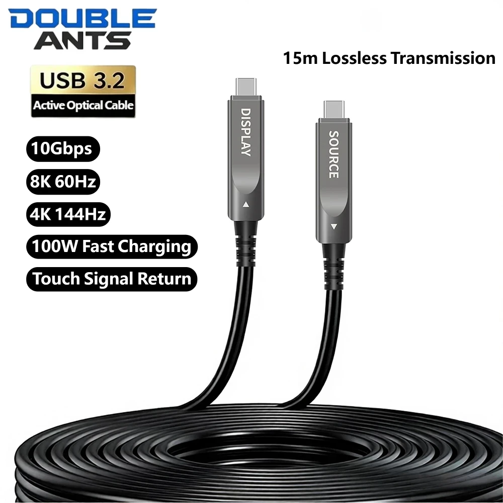 Full-Function USB 3.2 Type-C Optical Fiber Cable 15m 8K@60Hz 4K@144Hz AOC USB C to C Cable for Laptop Monitor Display Mirroring
