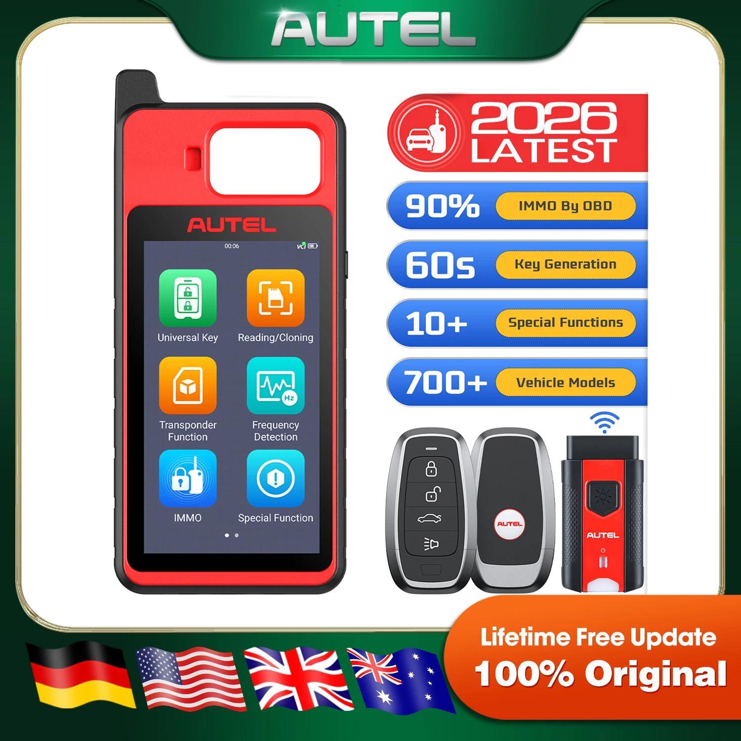 Autel MaxiIM KM100 KM100X Key Fob Programming Immobilizer Tool,60s Key Generation,OBD IMMO Key Learning,Chip Read/ Edit/ Clone