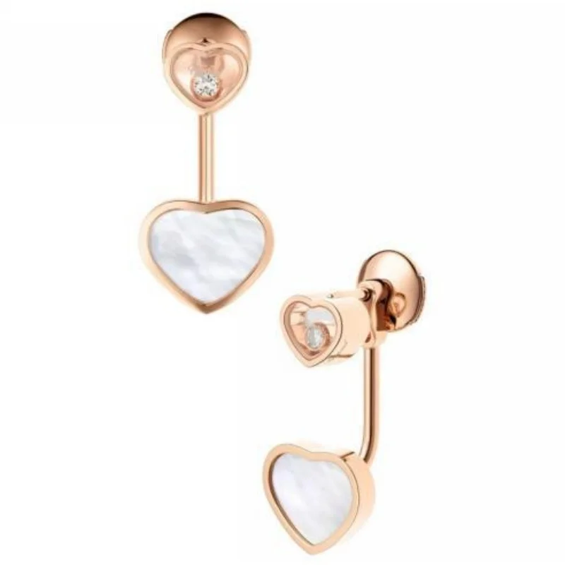 

Rose Gold Plated Two-Tier Heart Jacket Earrings with Mother-of-Pearl Inlay & Floating CZ Accent