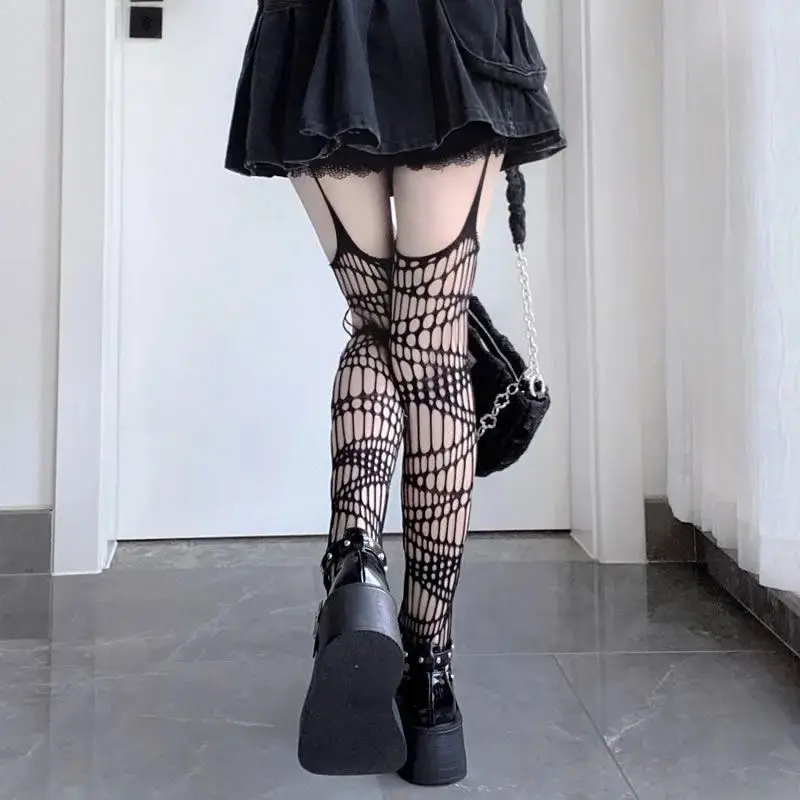 Japanese Harajuku Hollow Fishnet Stockings Tights Women Fashion Hollow Out Black Gothic Full Body Fishnet Stockings Pantyhose