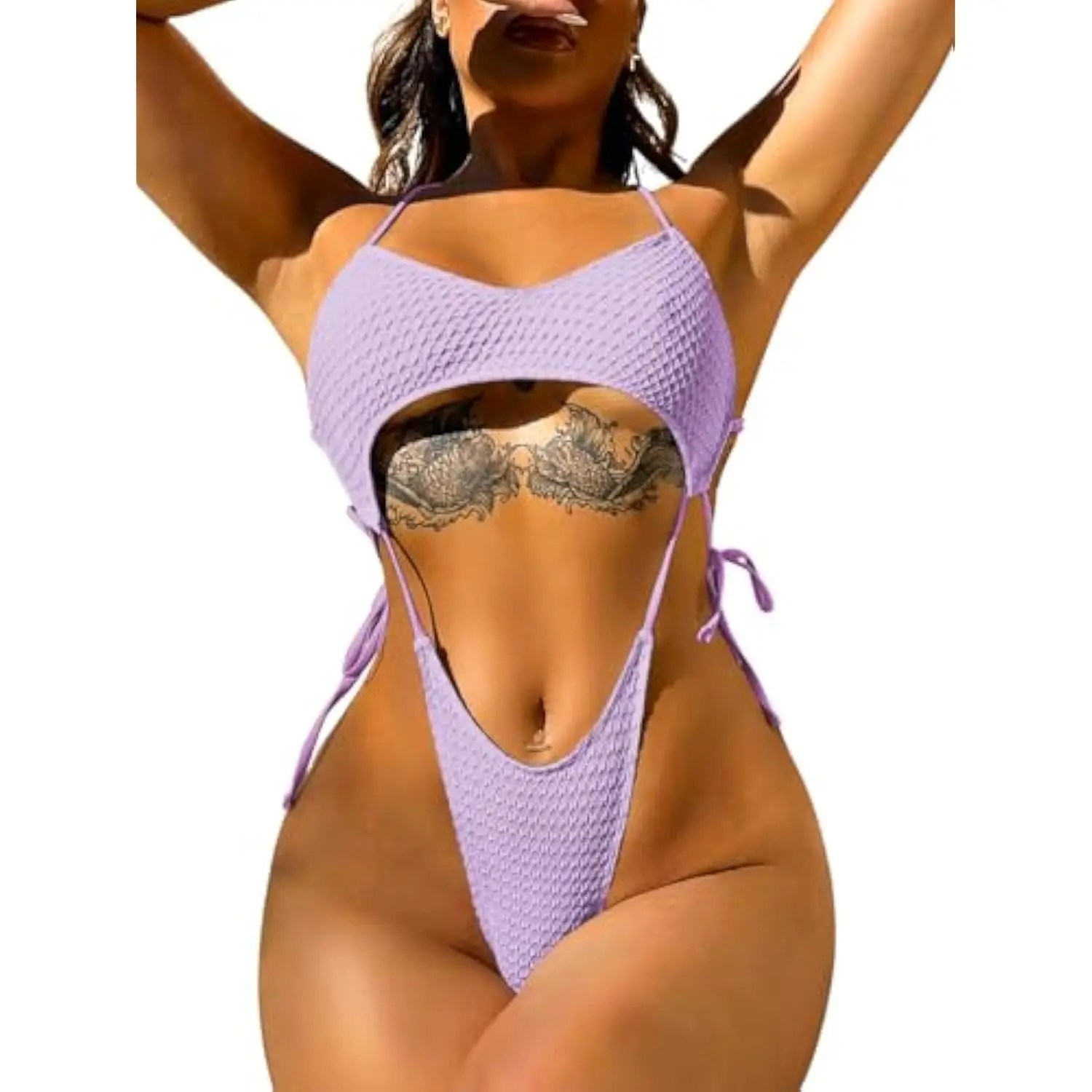Women's Sexy String Bikini One Piece Sling High Cut Cheeky Thong Bathing Suit with Cutout High Waisted Micro & Halter Bikini