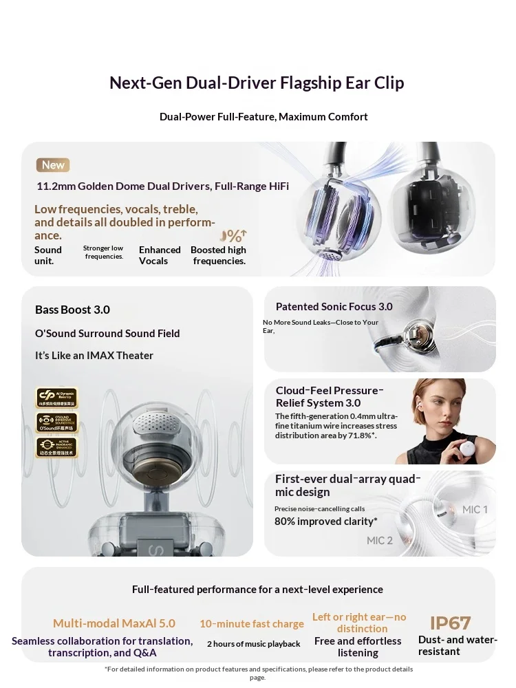 Sanag S6S Ultra Max Open Ear Clip Bluetooth Earphones Wireless Sports Headset AI Features Comfortable Fit Long Battery Life