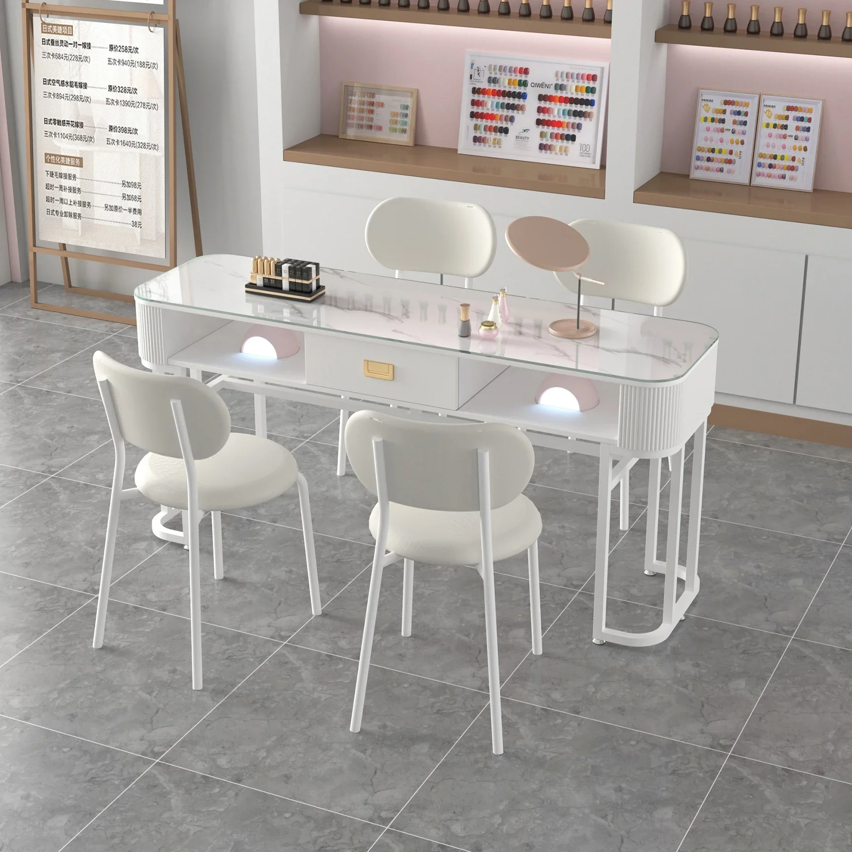 Tempered Glass Manicure Table And Chair Set Combination Special Economical Single And Double Simple Ins Style Manicure Table