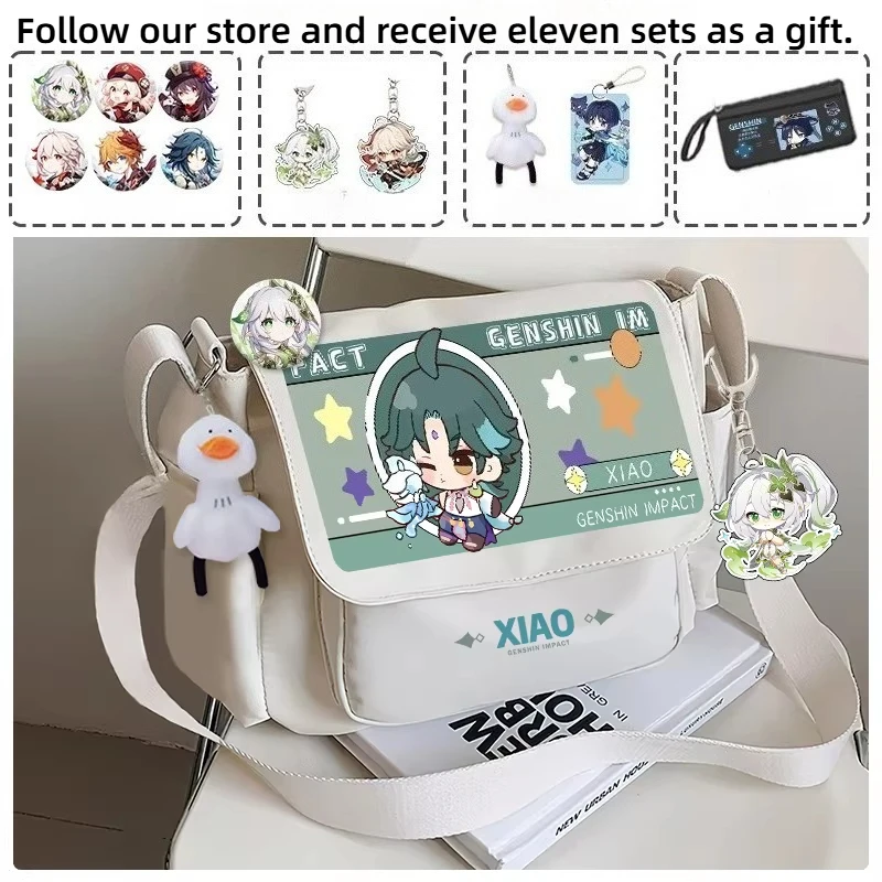 Game Genshin Impact Fashion Shoulder Bag Venti Xiao Wanderer Zhongli Tighnari Large Capacity Canvas Bag Cospaly Custom Gifts