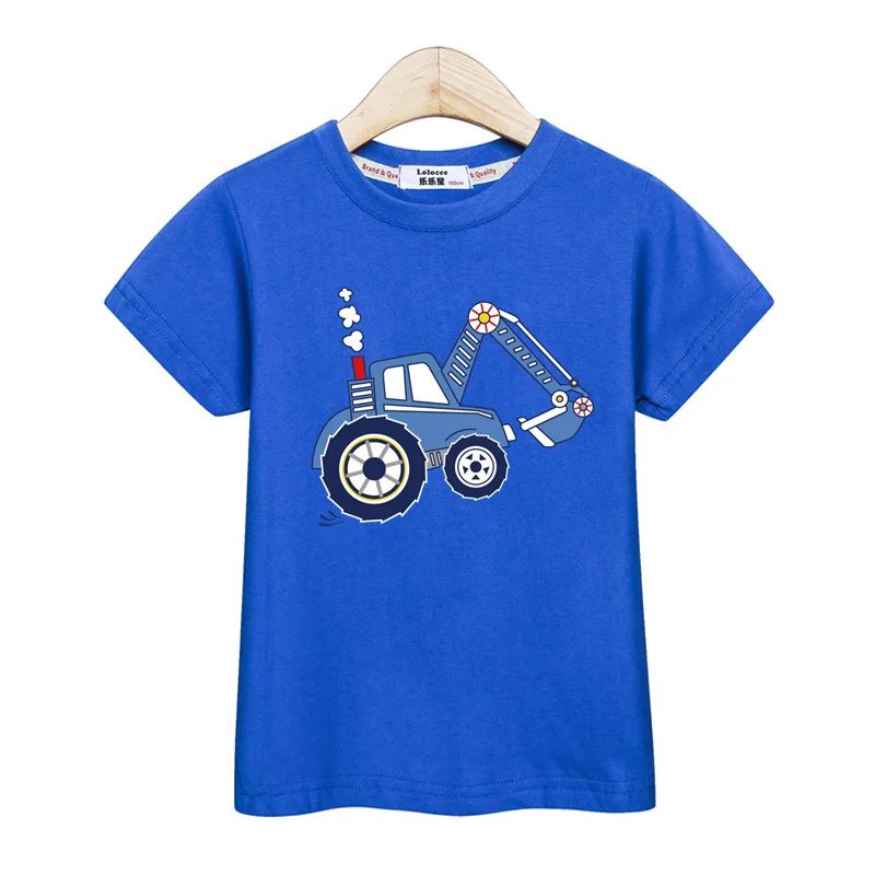 3-13T Summer Excavator T-shirt Children Cartoon Shirt Baby Boy Short Sleeved Top O-neck Cotton Tees