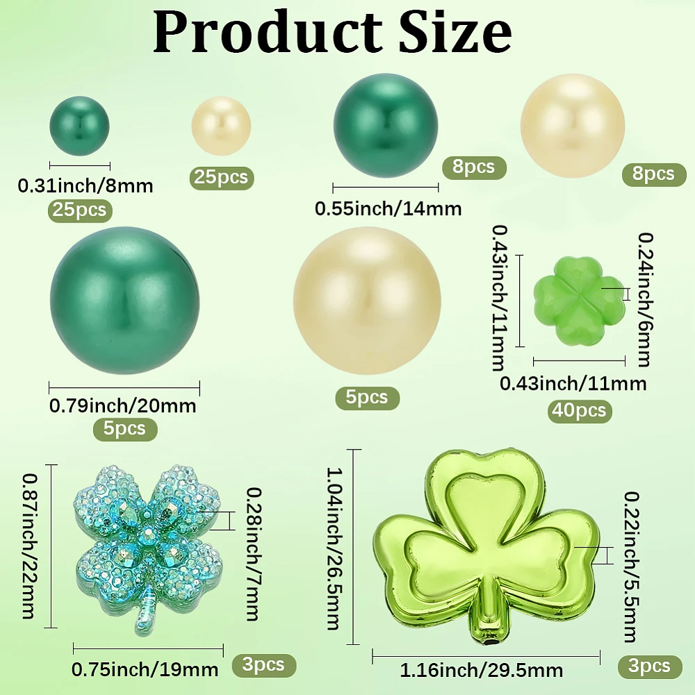 122Pcs 9 Styles St. Patrick's Day Vase Filler Green Pearls No Hole Plastic Pearls Shamrocks Ornament Lucky Floating Vase Fillers