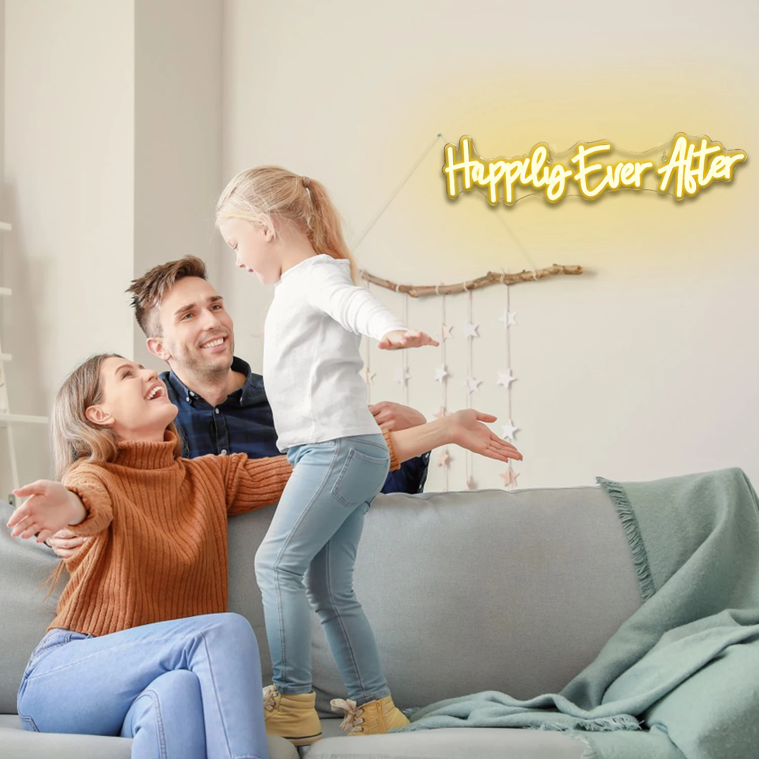 Happy Ever After Neon Sign LED Hanging Wall Decoration Wedding Home Party Room Decor USB Powered Warm Growing Panel Lights