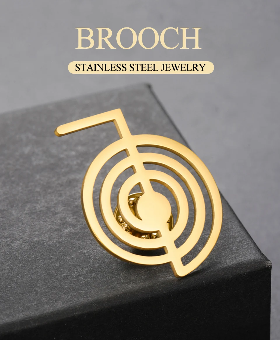Dawapara Cho Ku Rei Brosche Pins Heilung Symbol Yoga Spiritueller Schmuck Reiki Chokurei Heilige Geometrie Edelstahl Zubehör – Detail 1