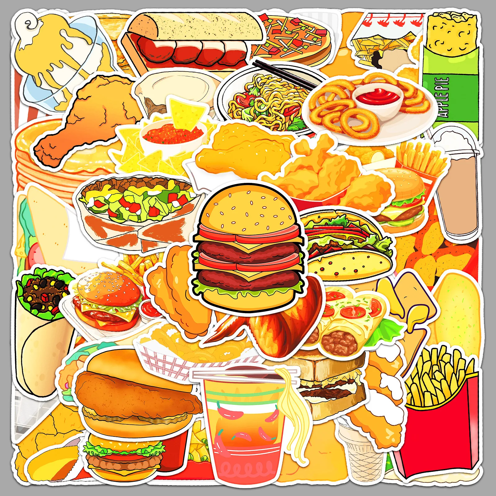 

10/50PCS Fast Food Cartoon Stickers Fried Chicken Burger Decals Gourmet DIY Toy Scrapbook Luggage Laptop Bike Guitar Sticker