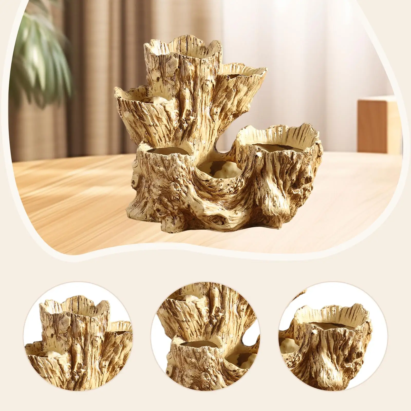 Tree Stump Flower Pot Decorative Vase Resin Sculpture Ornament Plant Container Office Centerpiece