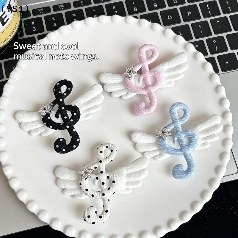〔YS1〕2Pcs Cute Y2K Music Note Wing Hair Clips Sweet Early Japanese Era Polka Dot Star Decor Hair Pins Side Clips Hair Accessory