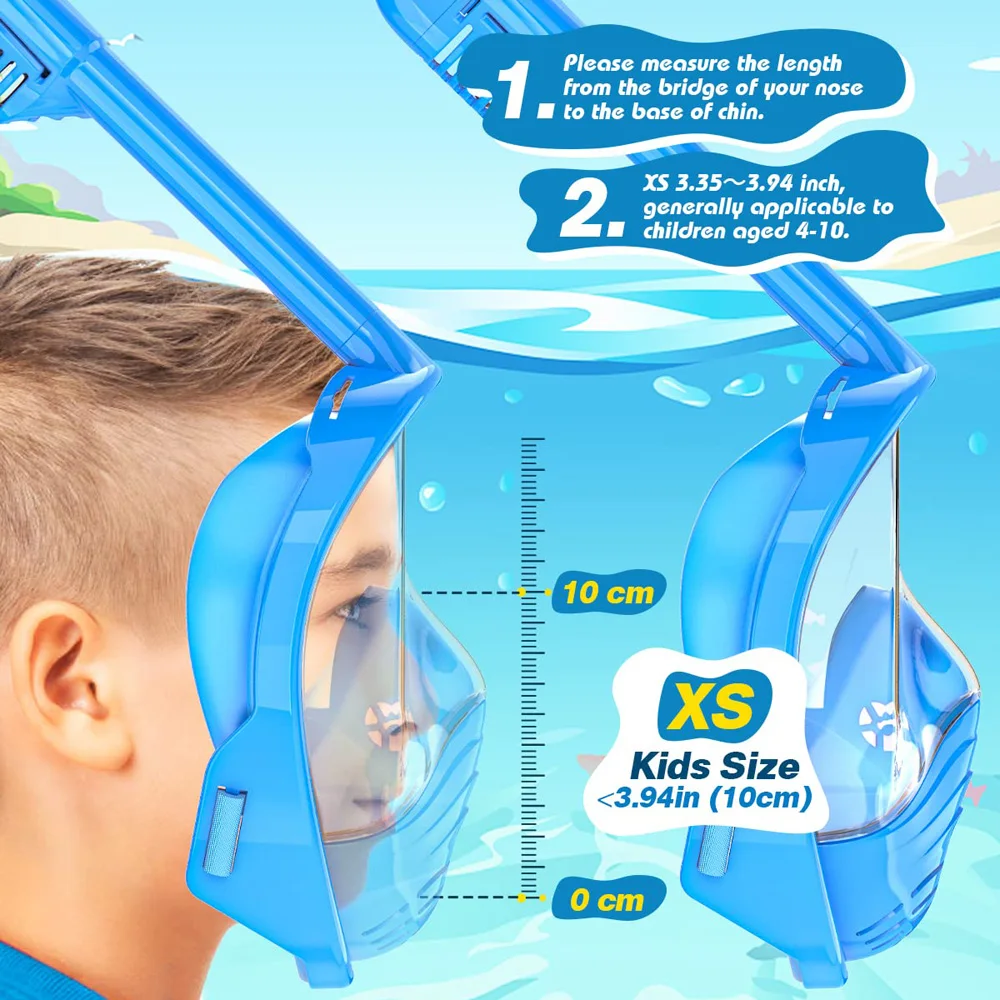Kids Full Face Snorkel Mask Diving Mask With Detachable Camera Mount Wide View Anti-Fog Anti-Leak Snorkeling Swimming for Child view 6