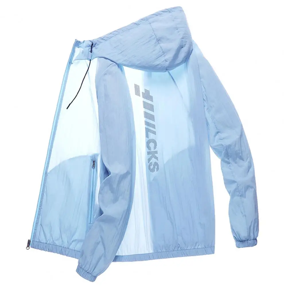 Chaqueta cortavientos con capucha y bolsillos de manga larga para hombre, abrigo ultrafino para el sol, chaqueta para acampar y correr de verano