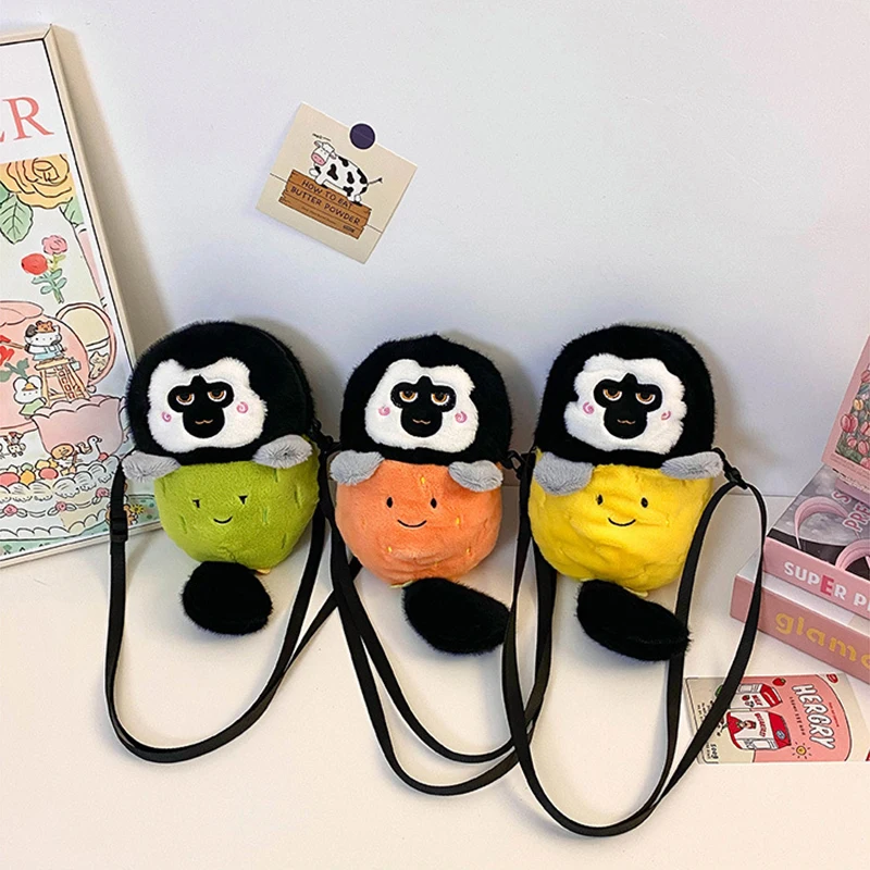 Cartoon Funny Plush White Face Monk-faced Monkey Doll Crossbody Bag Children's Coin Purse Bag Shoulder Bag Storage Bag Phone Bag