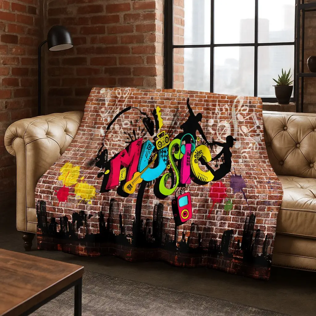 

Dacing Music Musical Note Instrument Cartoon Flannel Blanket,Cozy Soft Throw Blanket for Home Bedroom Bed Sofa Cover Gift Kid