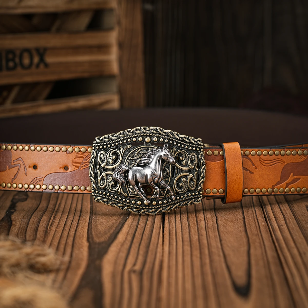 Herren- und Damen-Western-Cowboy-PU-Ledergürtel – Vintage-Gürtel mit floraler Gravur und Schnalle für Jeans – Detail 6