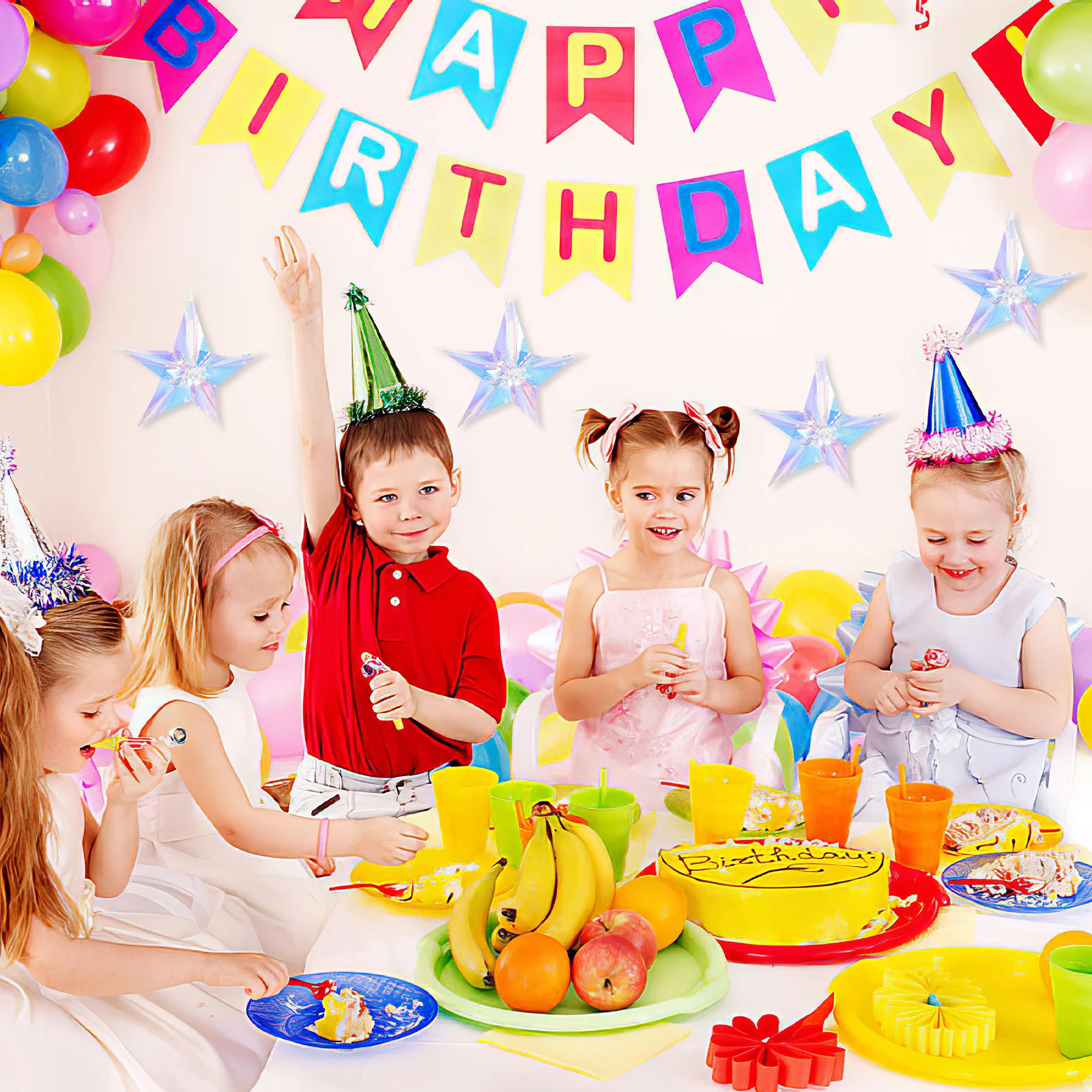 4 قطعة قلادة نجمة مسدسة ديكور معلق حلية النيون فيلم مقاوم للماء للمنزل غرفة المعيشة حديقة الشرفة مهرجان عطلة #5