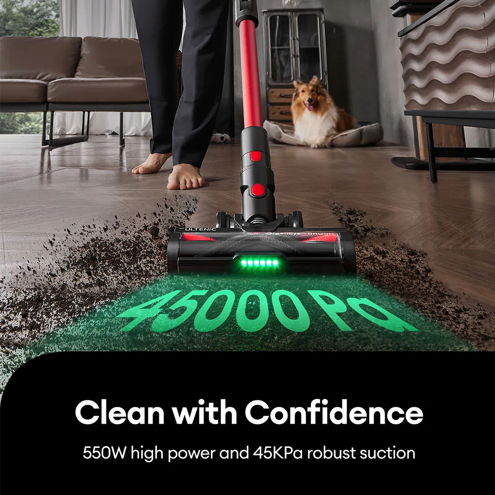 Ultenic U16 Flex Cordless Vacuum Cleaner, 45000Pa Suction, 60mins Runtime, GreenEye Technology, Folding Tube, Anti-Tangle Brush