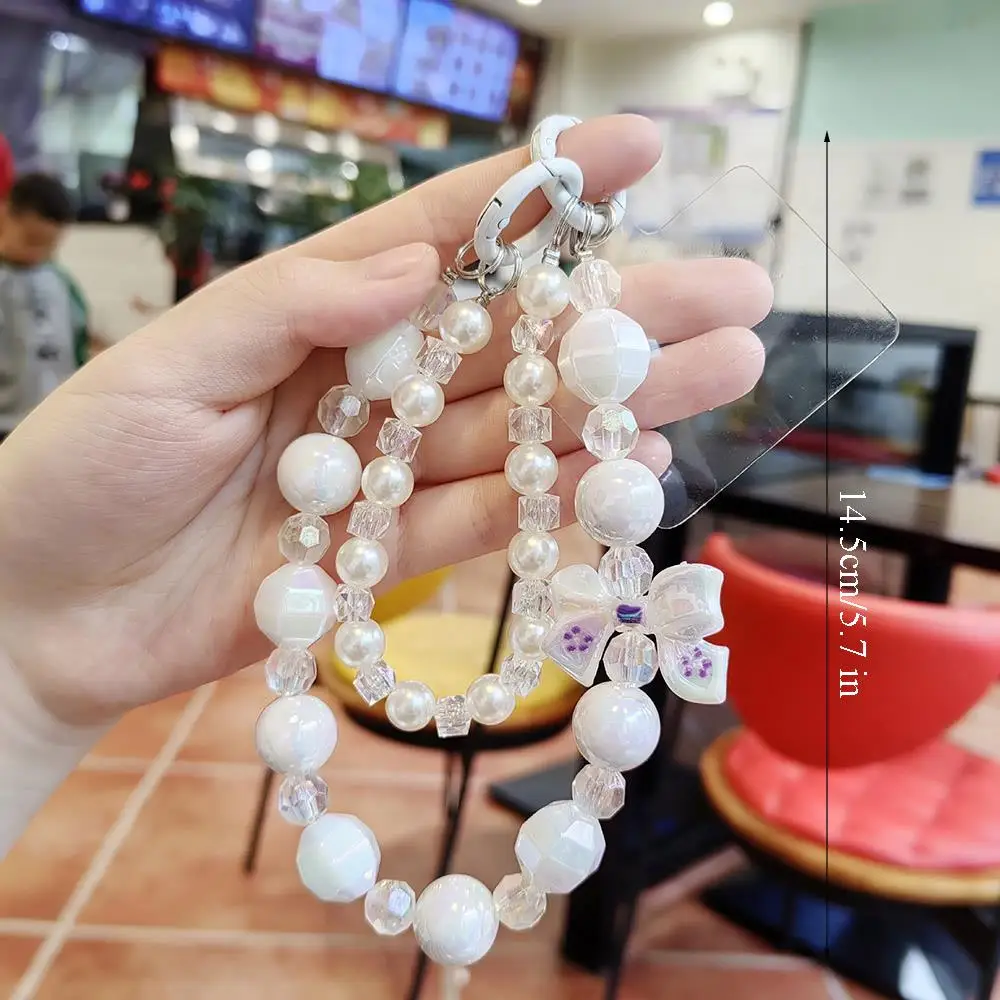 

Portable Keyring Mobile Phone Chain Bag DIY Hanging Accessories Bag Pendant Anti-lost Bow Keychain Colorful Charm Beads Chain