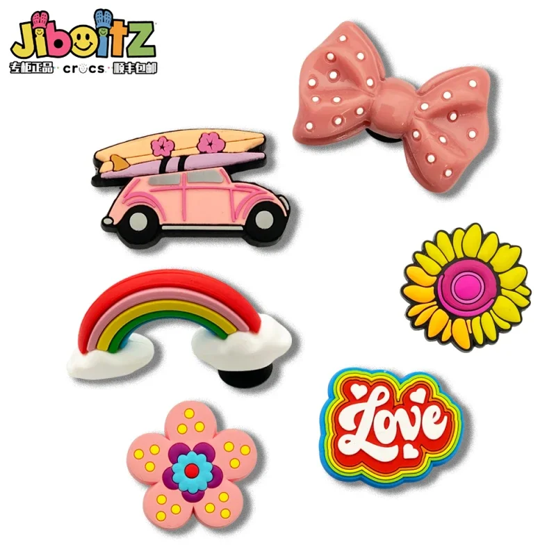 

Cute Colorful Rainbow Flower Car PVC Shoe Charms for Women Gils Y2k Fashion Cute Bling Crystal Jibz Shoe Decorations Kid Gifts