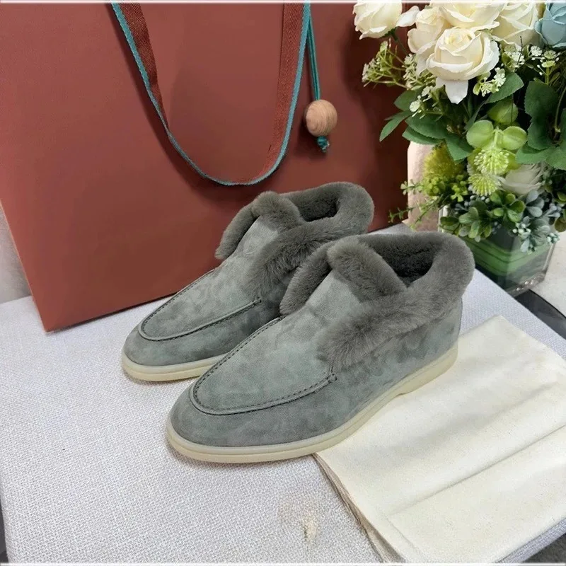 أحذية الثلوج الدافئة المصنوعة من الجلد الطبيعي عالي الجودة، أحذية قصيرة من الفرو والصوف، أحذية مسطحة، أحذية نسائية متعددة الوظائف #3