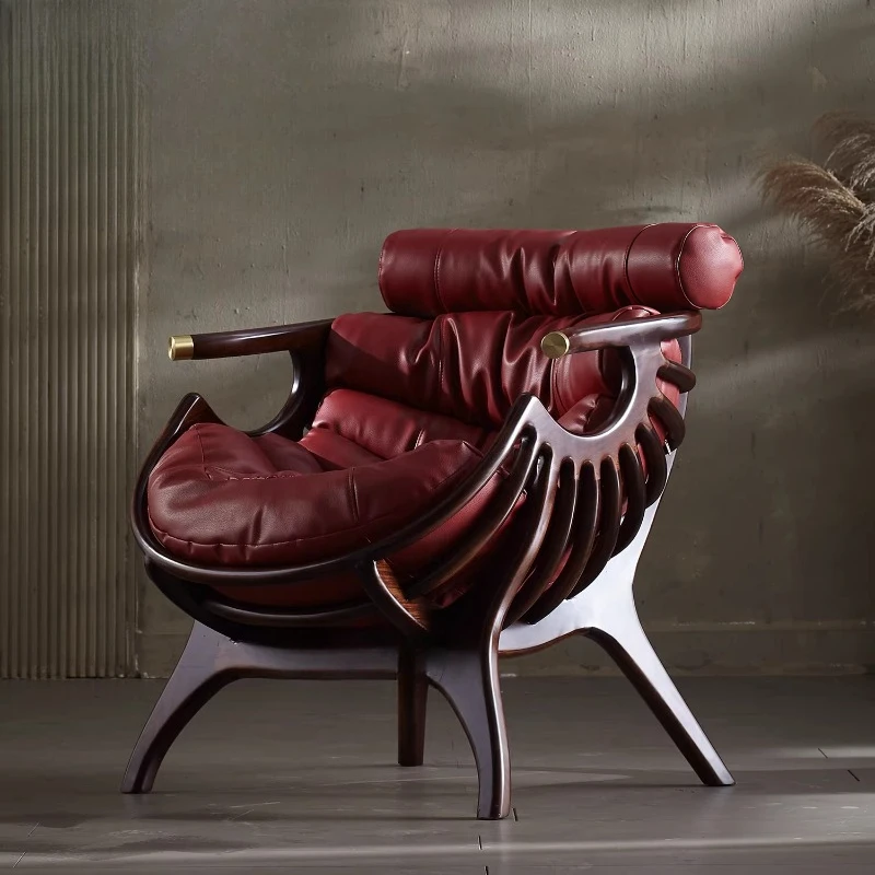 Medieval style designer retro single sofa home living room balcony solid wood leisure lazy recliner