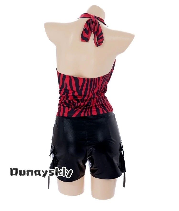 Obsession Nikki Halter Top Cosplay Halloween Suits Women Tops Mesh Halter Top Red Zebra Top Horror Movie Roleplay Summer Hot Top view 4