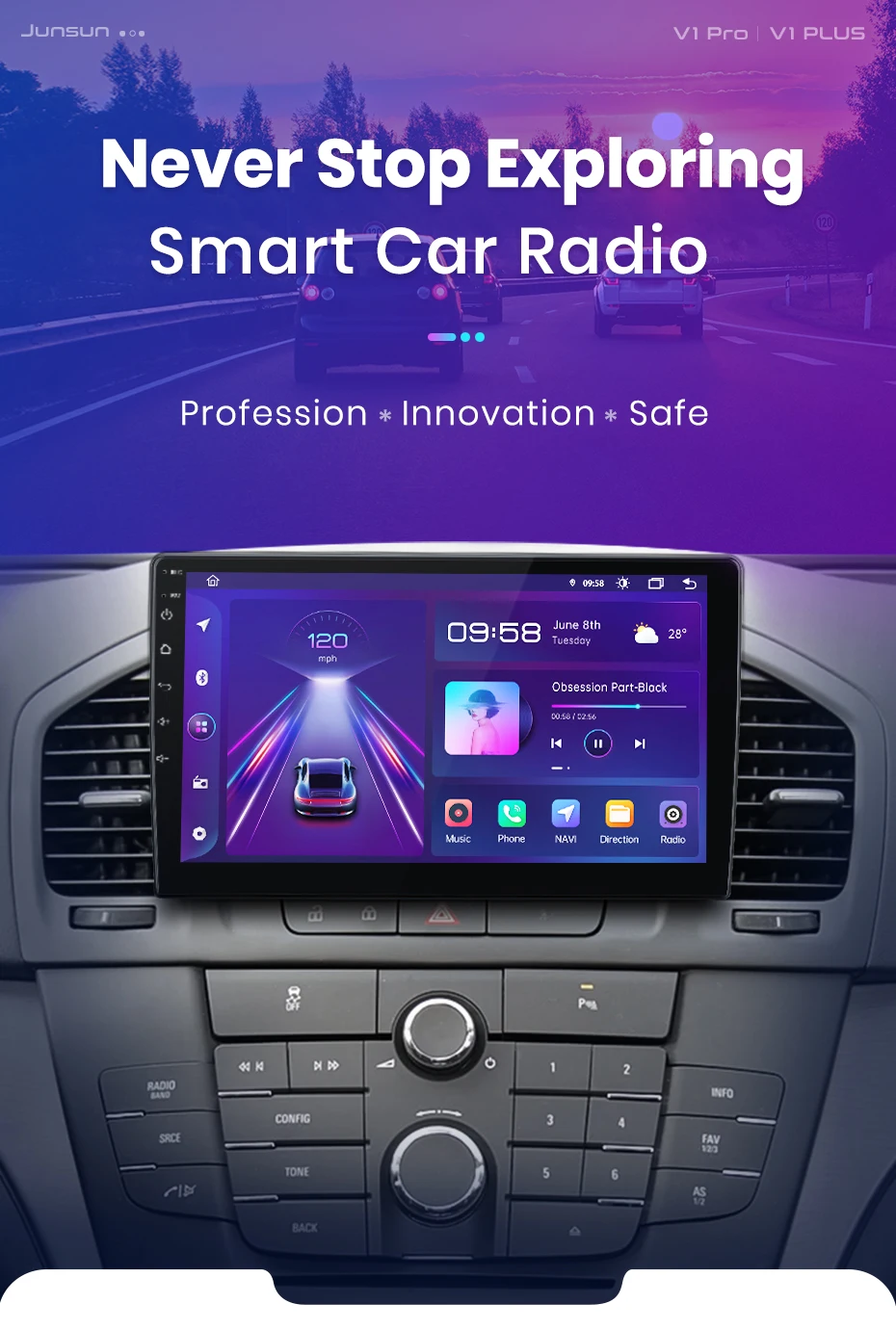 Junsun AI 4G LTE Wireless CarPlay Android Auto Autoradio für Buick Regal Opel Insignia 2009 2010-2013 GPS Navi BT DSP RDS FM – Detail 1
