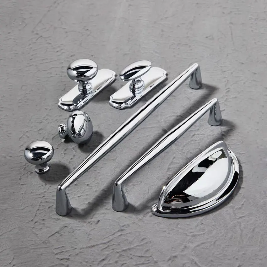 Bright Chrome Kitchen Cabinet Handles Minimalism Brass Wardrobe Pulls Drawer Knobs With Backpate Light Luxury Furniture Handles