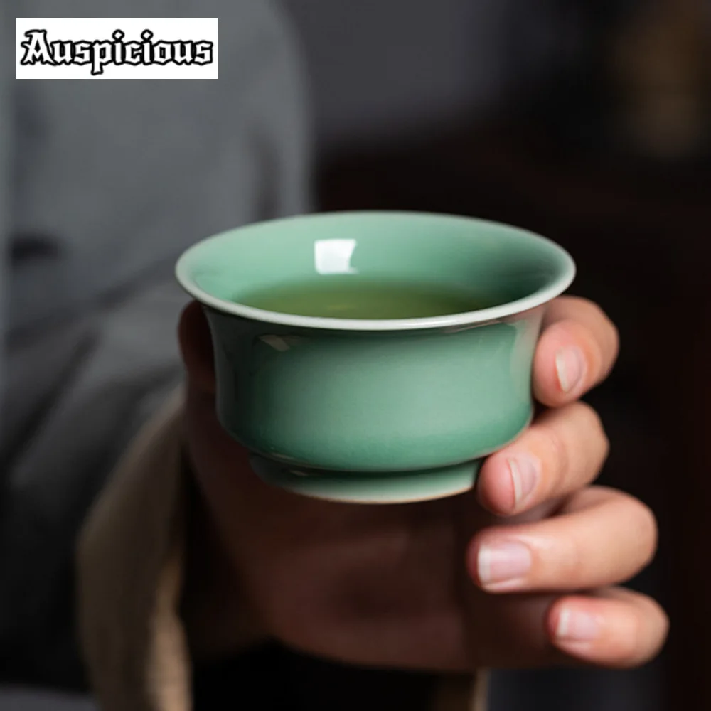 75ML Handmade Longquan Celadon Teacup Elegant Fish Swimming Master Cup High-grade Horseshoe Cups Tea Bowl Tea Set Ornaments Gift