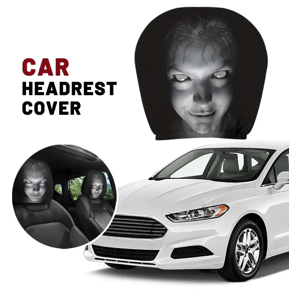 

2pcs Universal Skull Print Car Head Cover - Elastic Funny Fun Soft Comfortable Car Pillowcase Universal Fit Vehicle Interior