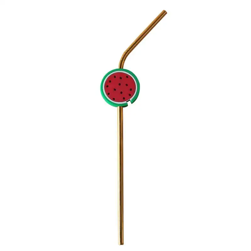 Reusable Metal Straw Portable Travel Kid Straws Dishwasher Safe Gathering Table Accessory With Cute Fruit Chuck For Home Kitchen
