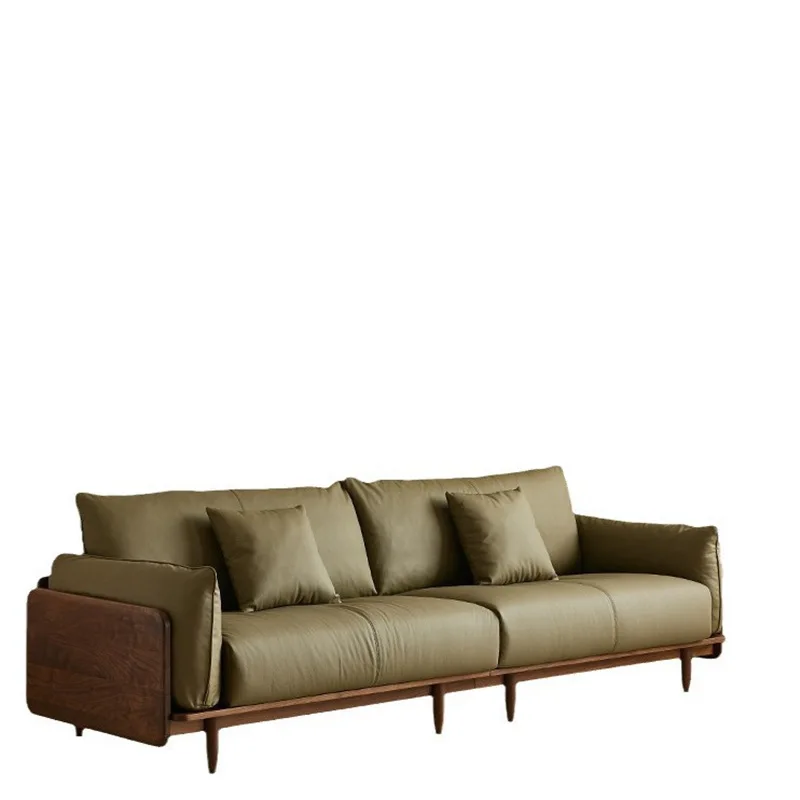 North American black walnut solid wood sofa modern simple straight row four people