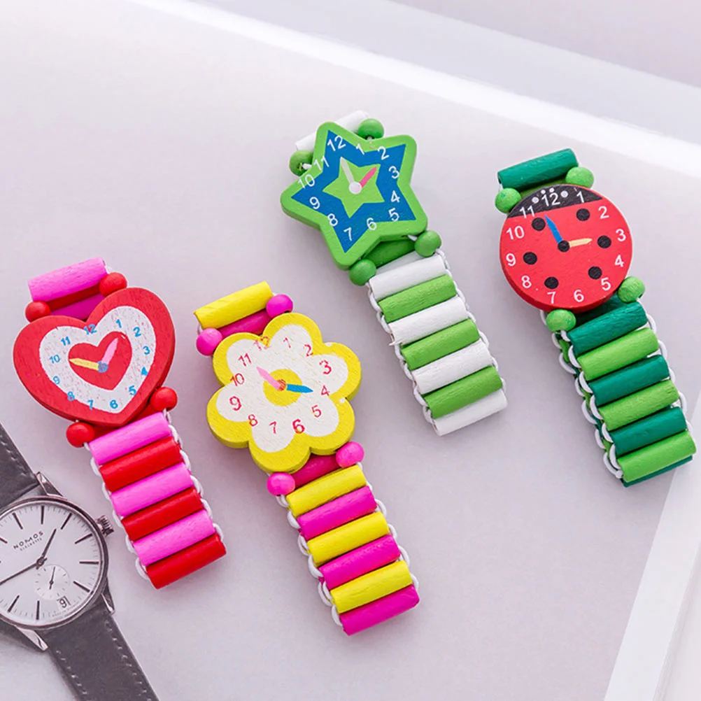 7 Pcs Wooden Watch Toys Fake Playthings Educational Bracelet Kid Child Childrens