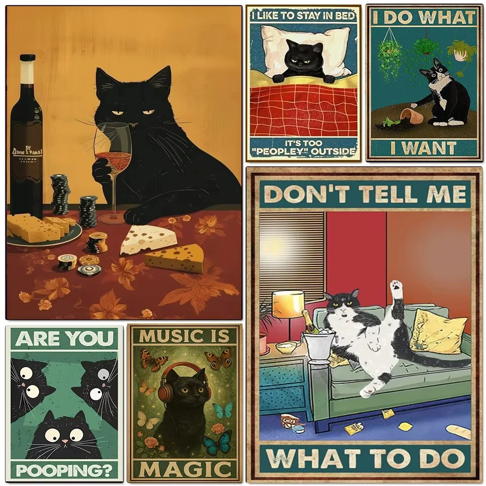 

DIY Funny Sassy Black Cat Jigsaw Puzzle, Cats with Wine, Snacks and Sarcastic Quotes, Humorous Pet Art for Home Decor
