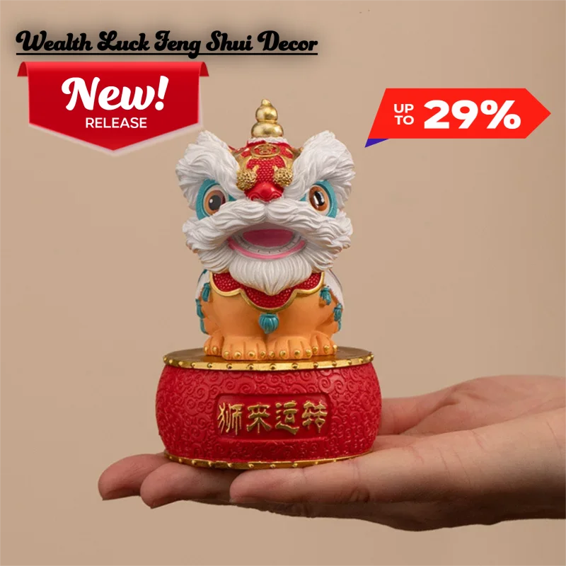 Resin Lion Dance Sculptures and Figurines Chinese Characteristic Mascot Luxury Home Room Office Table Decoration and Accessories