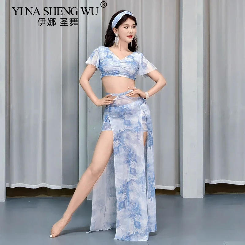 Ensemble jupe fendue pour danse du ventre orientale, vêtements d'entraînement élégants pour adultes, tenue de danse sur scène pour femmes