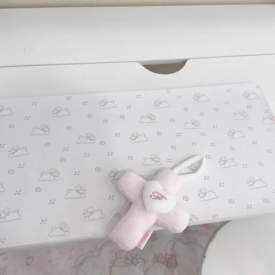 Kawaii Pink Rabbit Leather Desk Pad Mouse Protector Non-Slip Large Mouse Pad Home &Office Desk Mat PU Leather Laptop Mouse Pad