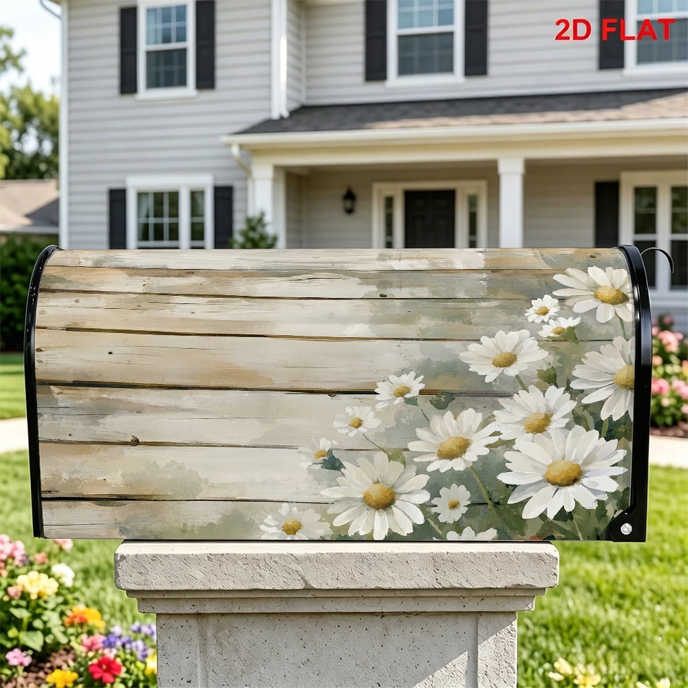 Daisy Wooden Texture Mailbox Cover, Floral Printed Mailbox Protector, Rustic Mailbox Decor