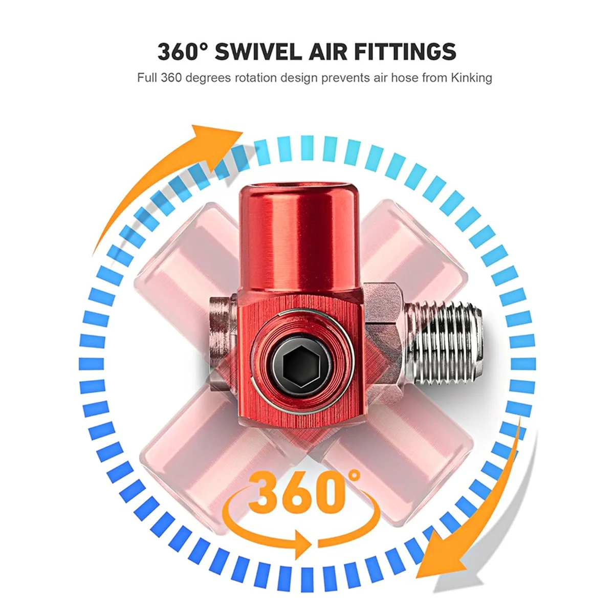 ABJZ 2-Packs 1/4 بوصة NPT تركيبات خرطوم هواء دوار 360 درجة، موصل خرطوم هواء بدون تسرب مع توصيل سريع MNPT 1/4 بوصة